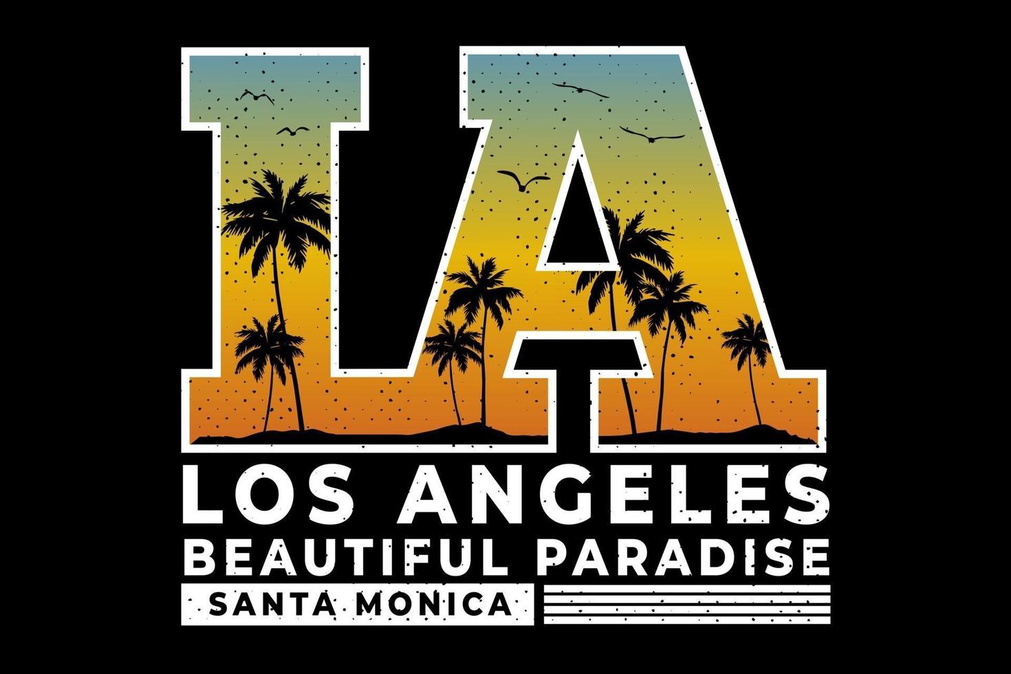 tee shirt beau paradis santa monica coucher de soleil typographie vecteur