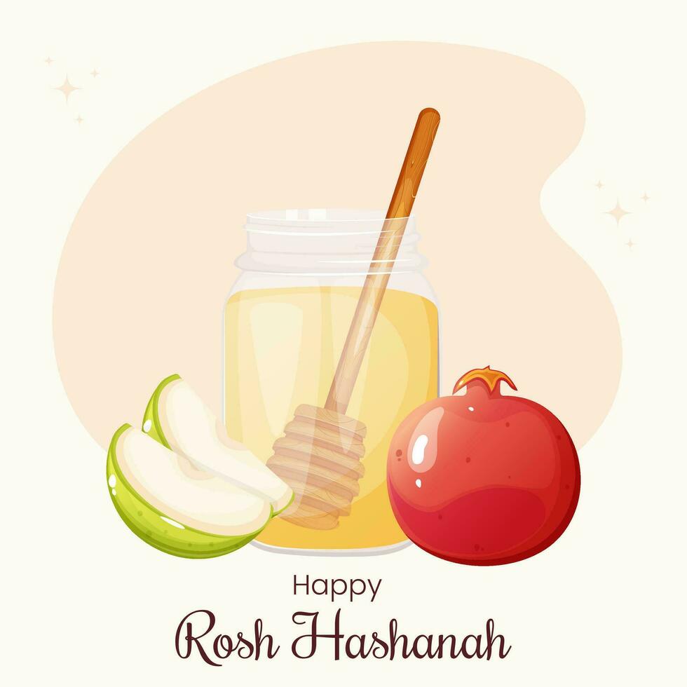 rosh hashanah salutation carte avec Miel, Grenade et Pomme. vecteur