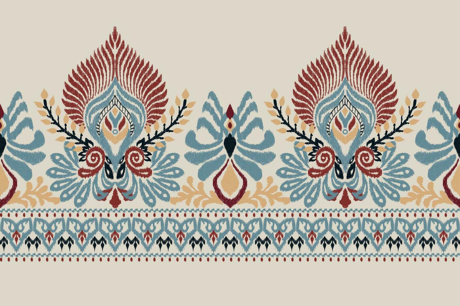 ikat floral encolure paisley broderie sur gris background.boho encolure modèle traditionnel.aztèque style abstrait vecteur illustration.design pour texture, tissu, vêtements, mode femmes porter, envelopper