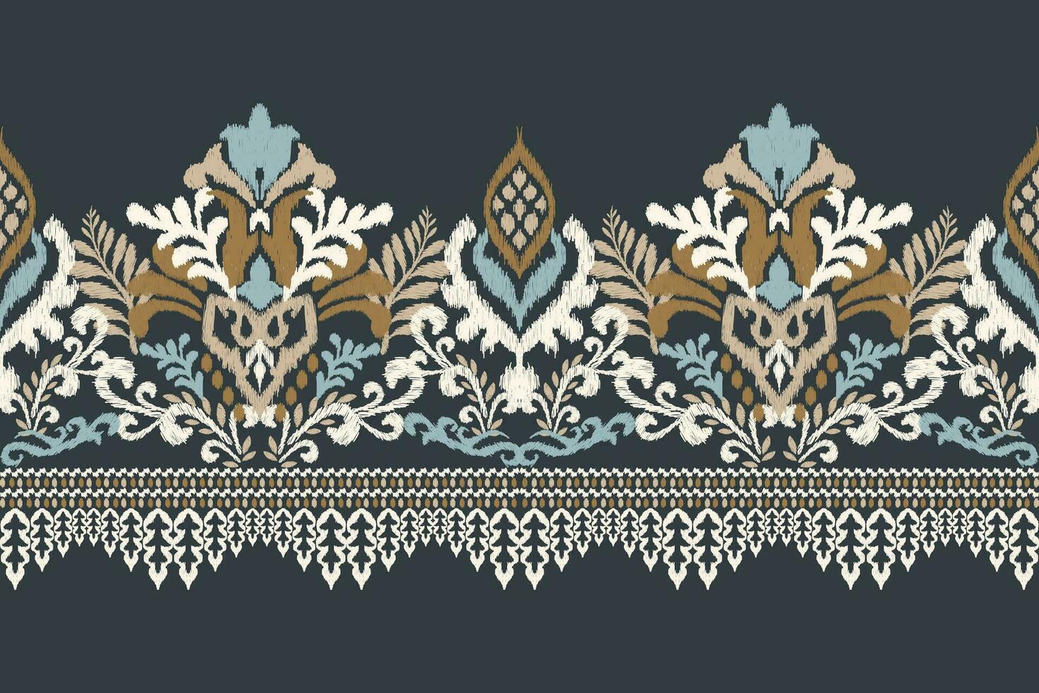 ikat floral paisley broderie sur marine bleu background.ikat ethnique Oriental modèle traditionnel.aztèque style abstrait vecteur illustration.design pour texture, fu, chevron, emballage, décoration, paréo, écharpe.