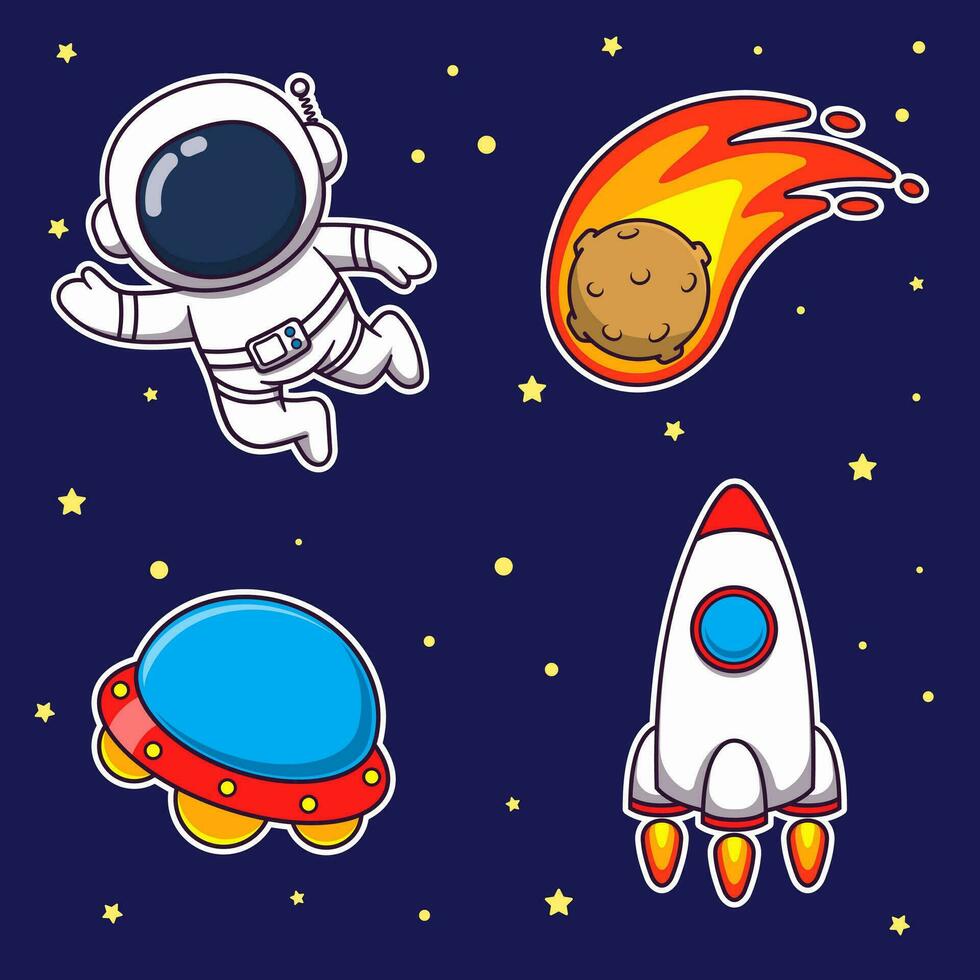 astronaute et espace objet illustration pack vecteur