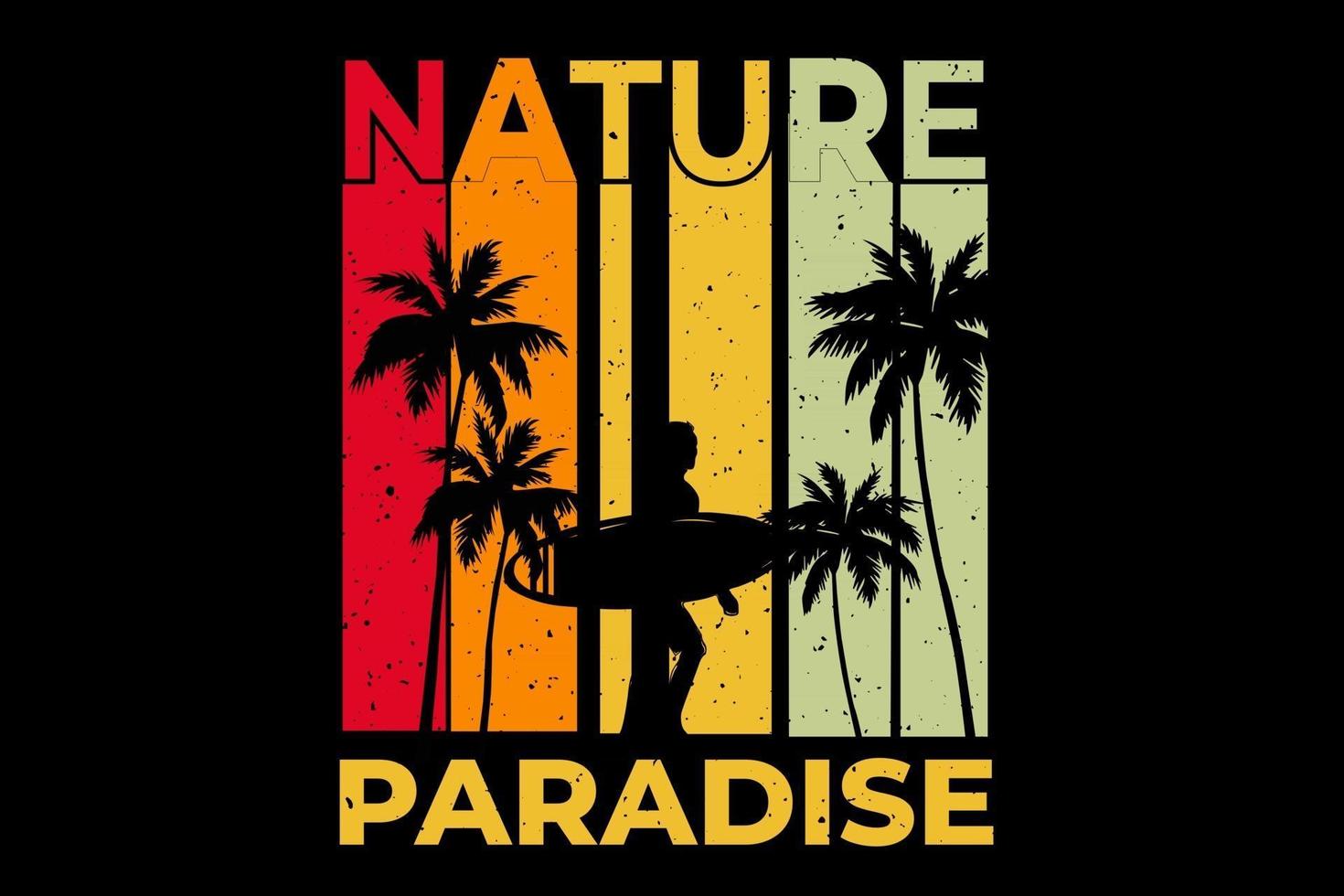 tee shirt nature paradis surf coucher de soleil rétro style vintage vecteur