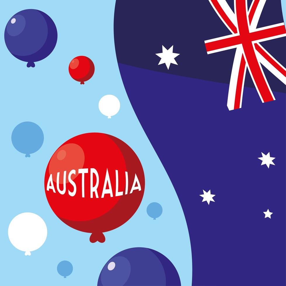 Happy Australia day avec drapeau et ballons hélium vector illustration design