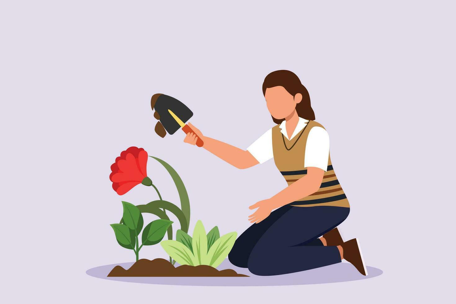 content femme soins à propos intérieur mis en pot les plantes. Accueil jardinage et croissance plantes d'intérieur concept. coloré plat vecteur illustration isolé.