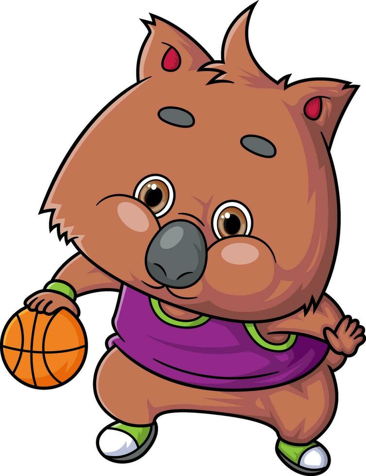 dessin animé mignonne quokka personnage en jouant basketball sur blanc Contexte vecteur