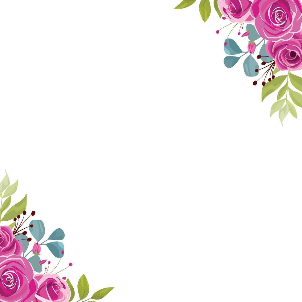 mariage Cadre avec magnifique Rose bouquet décoration vecteur