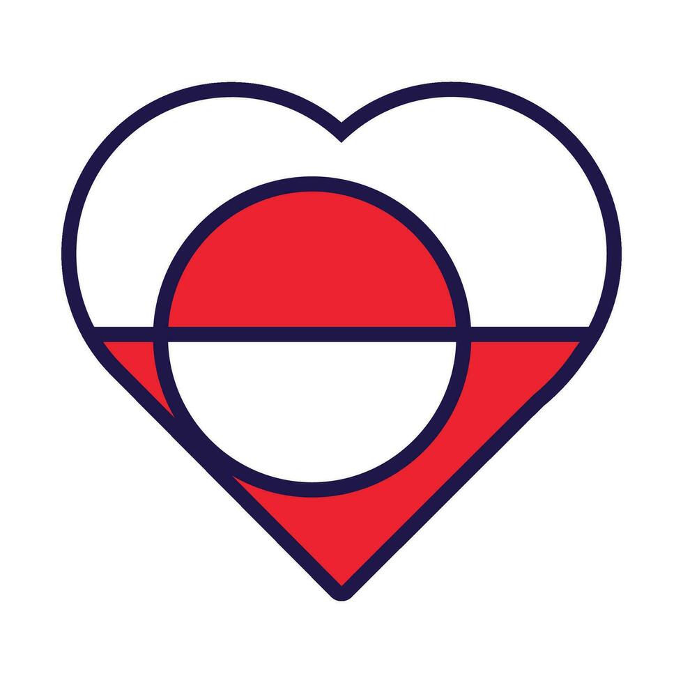 Groenland drapeau de fête patriote cœur contour icône vecteur
