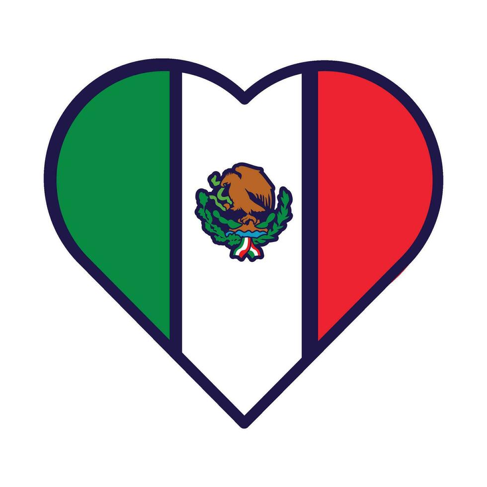 Mexique drapeau de fête patriote cœur contour icône vecteur