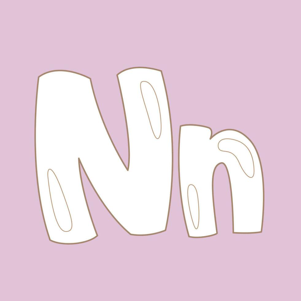 alphabet n pour vocabulaire école leçon dessin animé numérique timbre contour vecteur