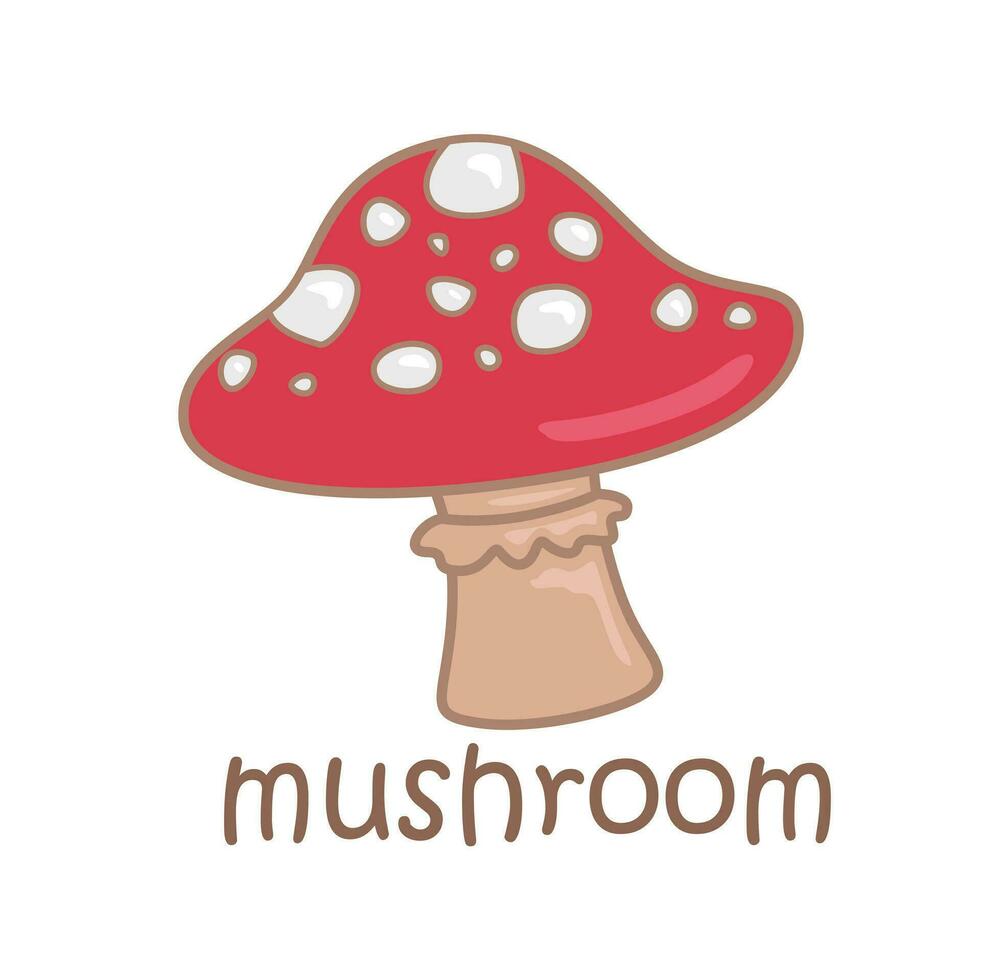 alphabet m pour champignon vocabulaire école leçon dessin animé illustration vecteur clipart autocollant
