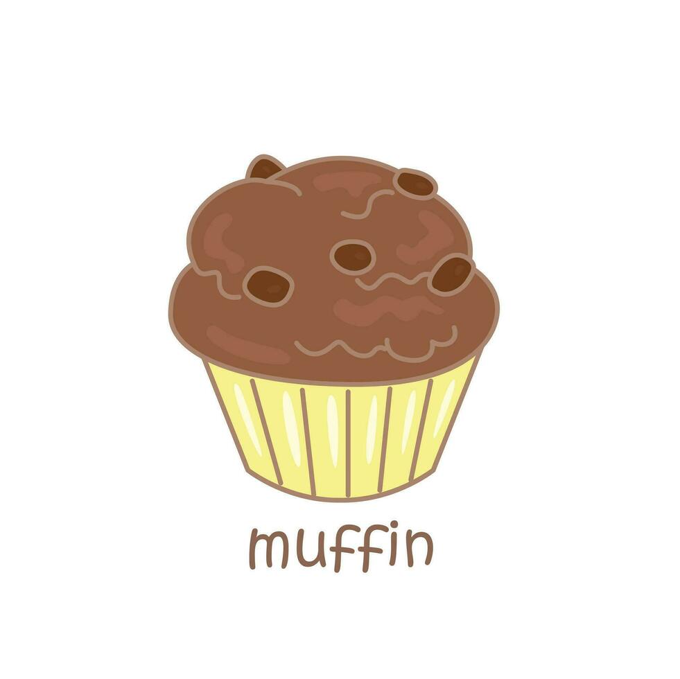 alphabet m pour muffin vocabulaire école leçon dessin animé illustration vecteur clipart autocollant