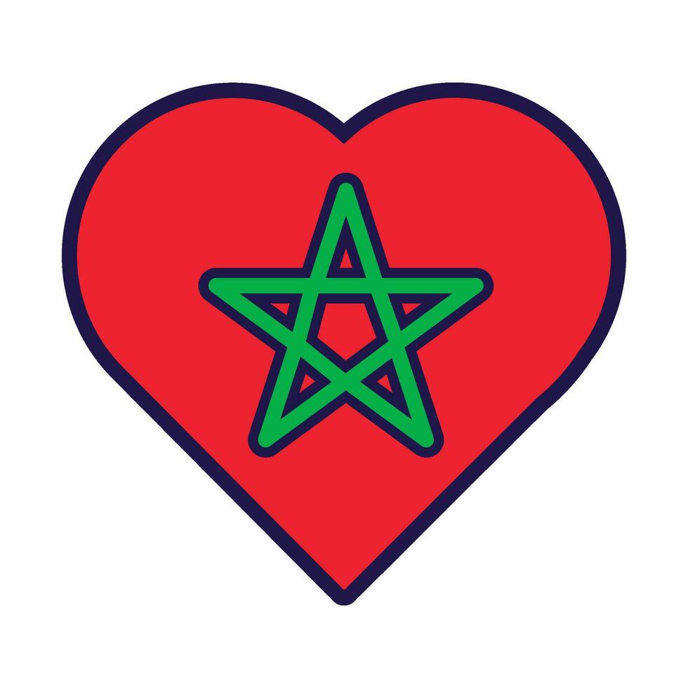 Maroc drapeau de fête patriote cœur contour icône vecteur