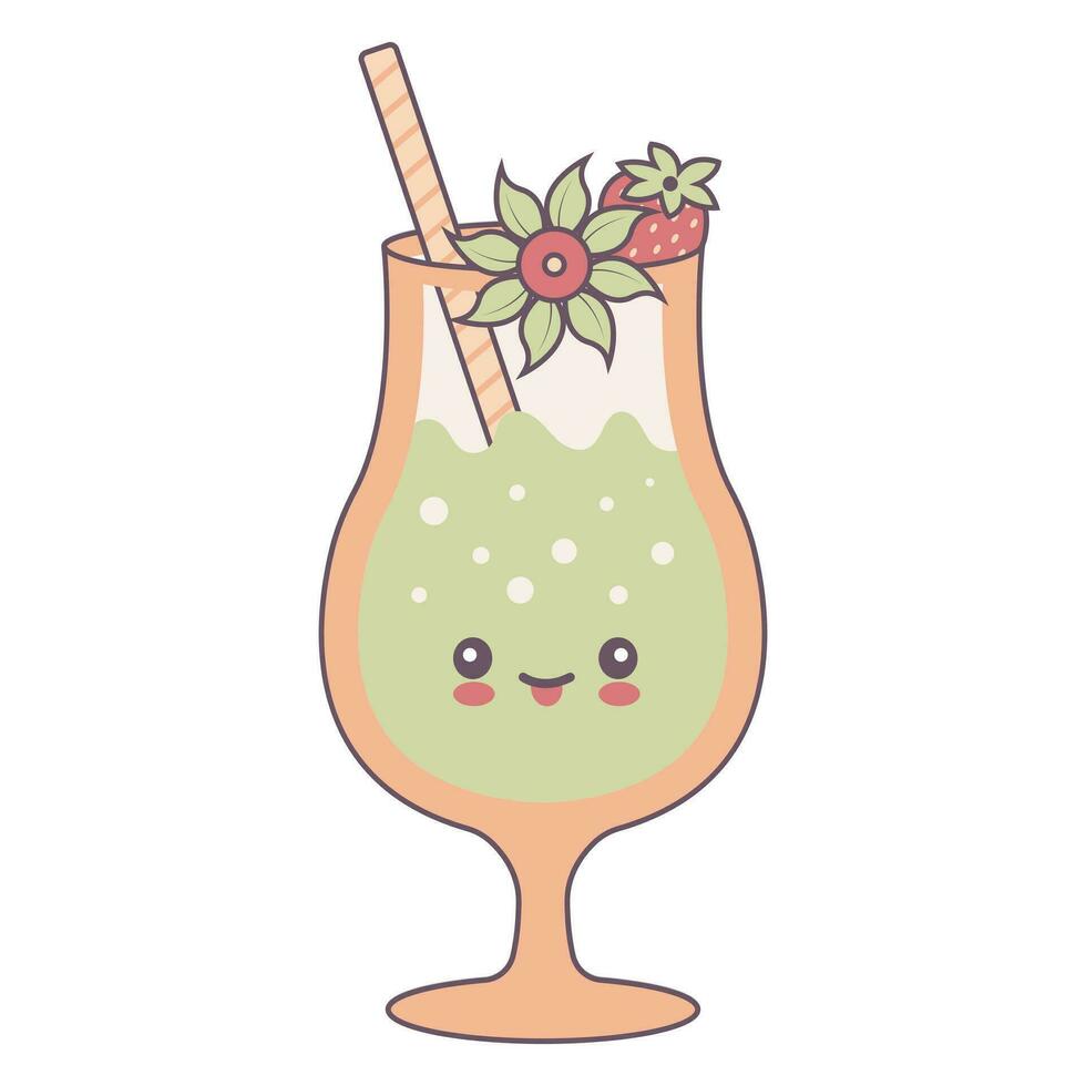 cocktail dans style kawaii. plat dessin animé coloré vecteur illustration.