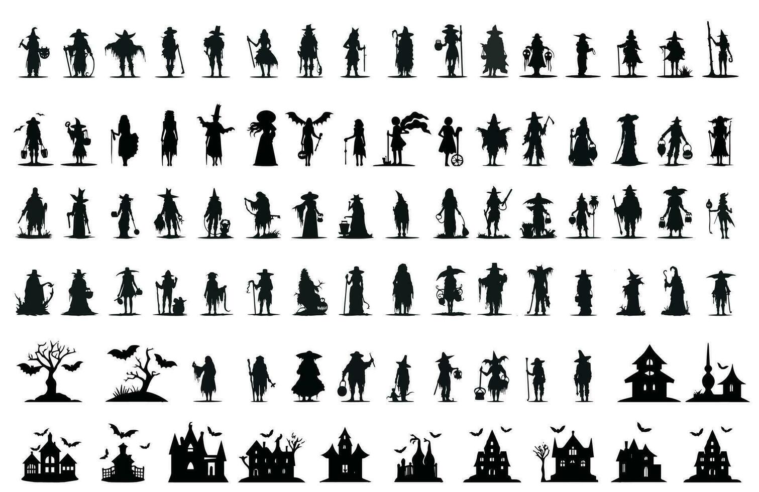 vecteur illustration de Halloween silhouette personnages sur blanc Contexte