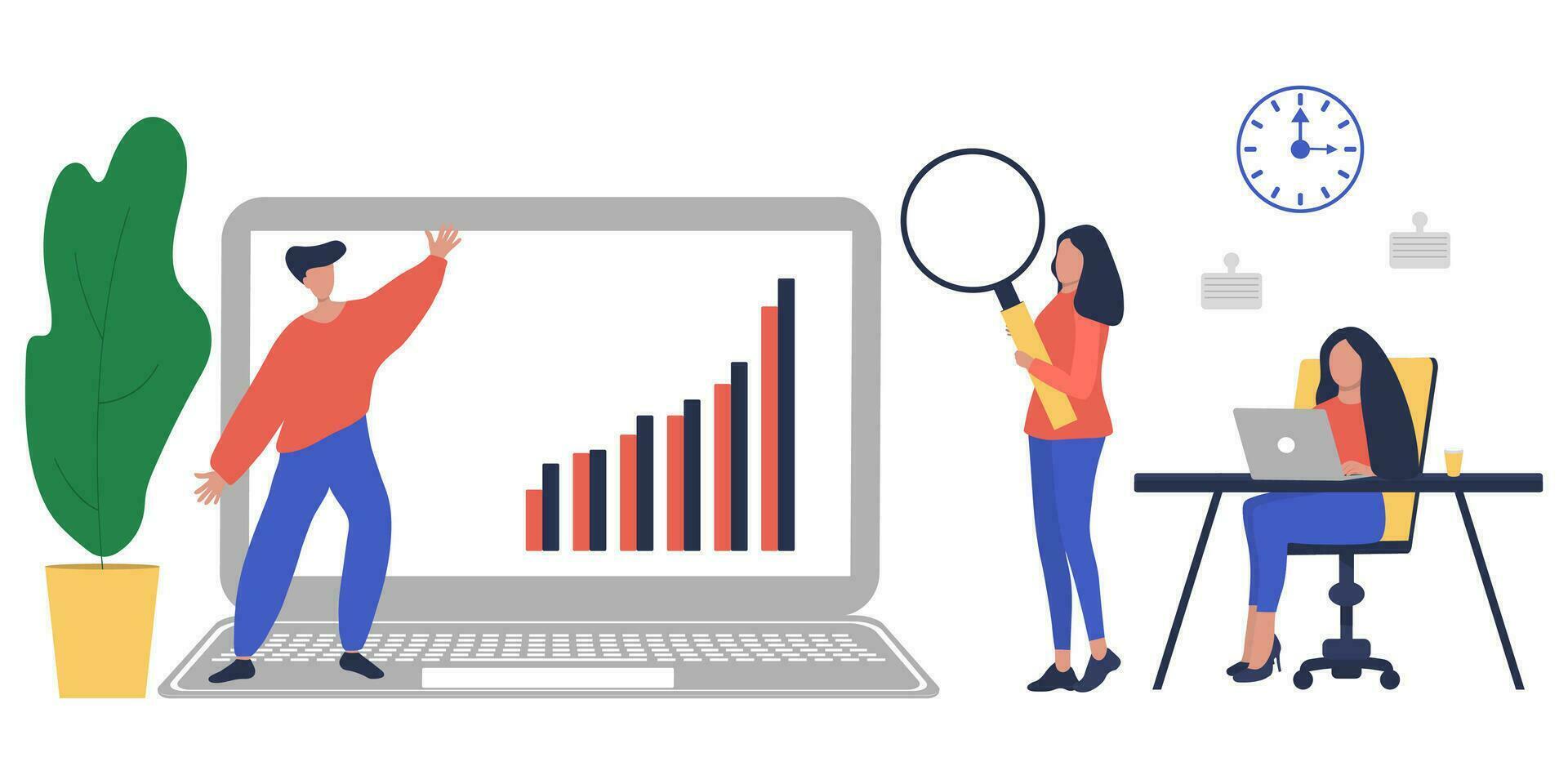 les hommes d'affaires homme et femme présente croissance statistique graphique vecteur