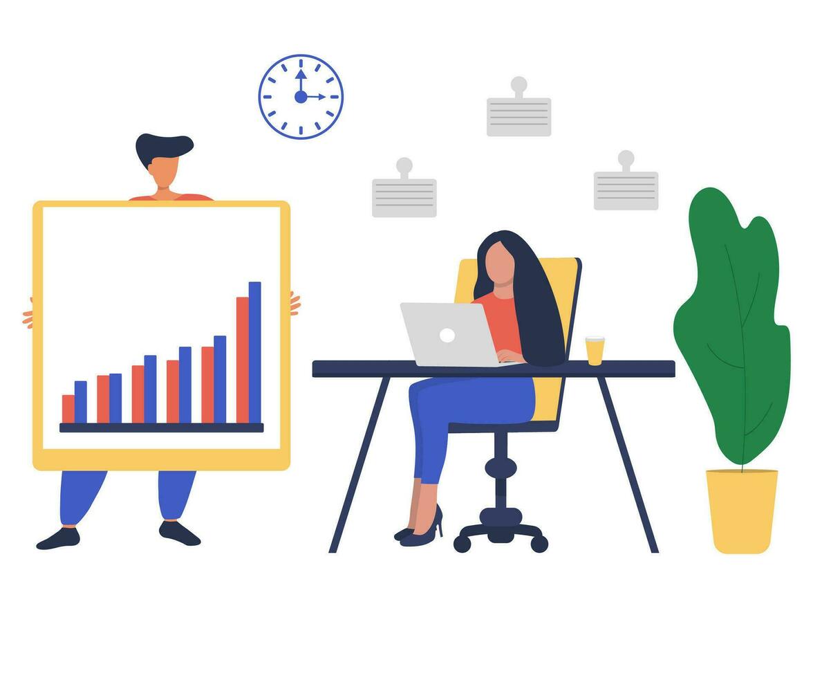 les hommes d'affaires homme et femme présente croissance statistique graphique vecteur