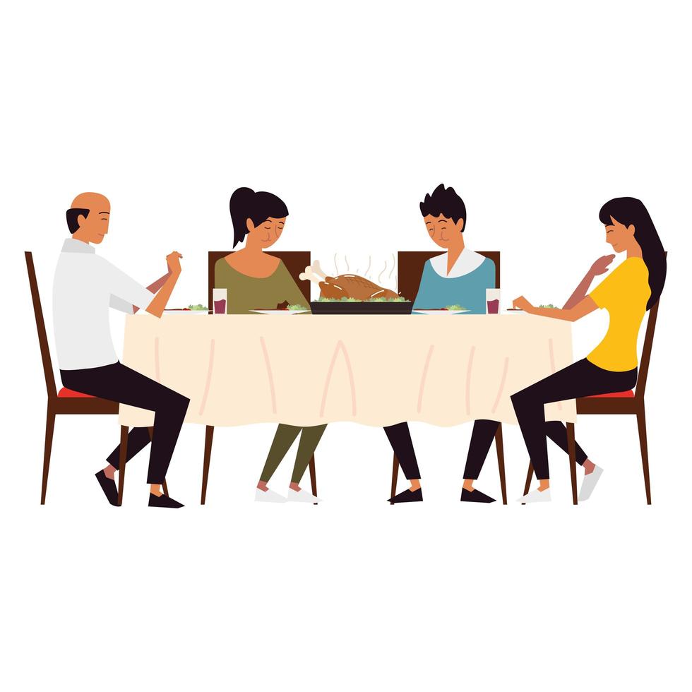 famille assis ensemble à table à manger vecteur