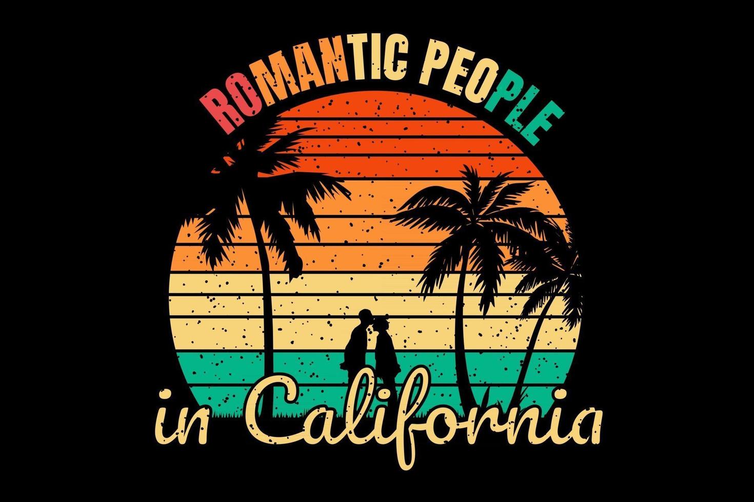 t-shirt plage silhouette personnes romantiques en californie vecteur