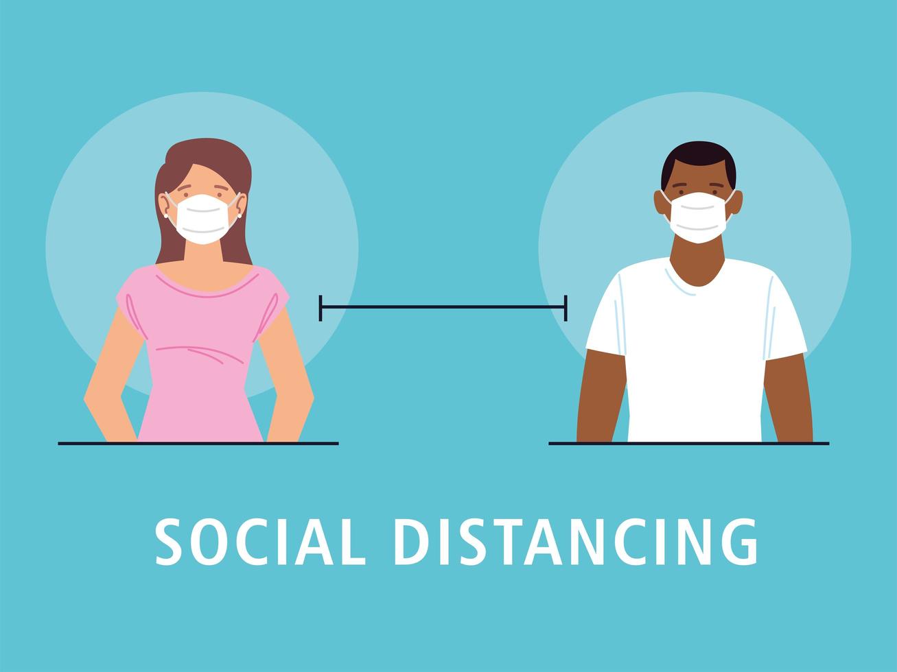 distanciation sociale, l'homme et la femme gardent une distance de 2 mètres pour éviter le covid 19 vecteur