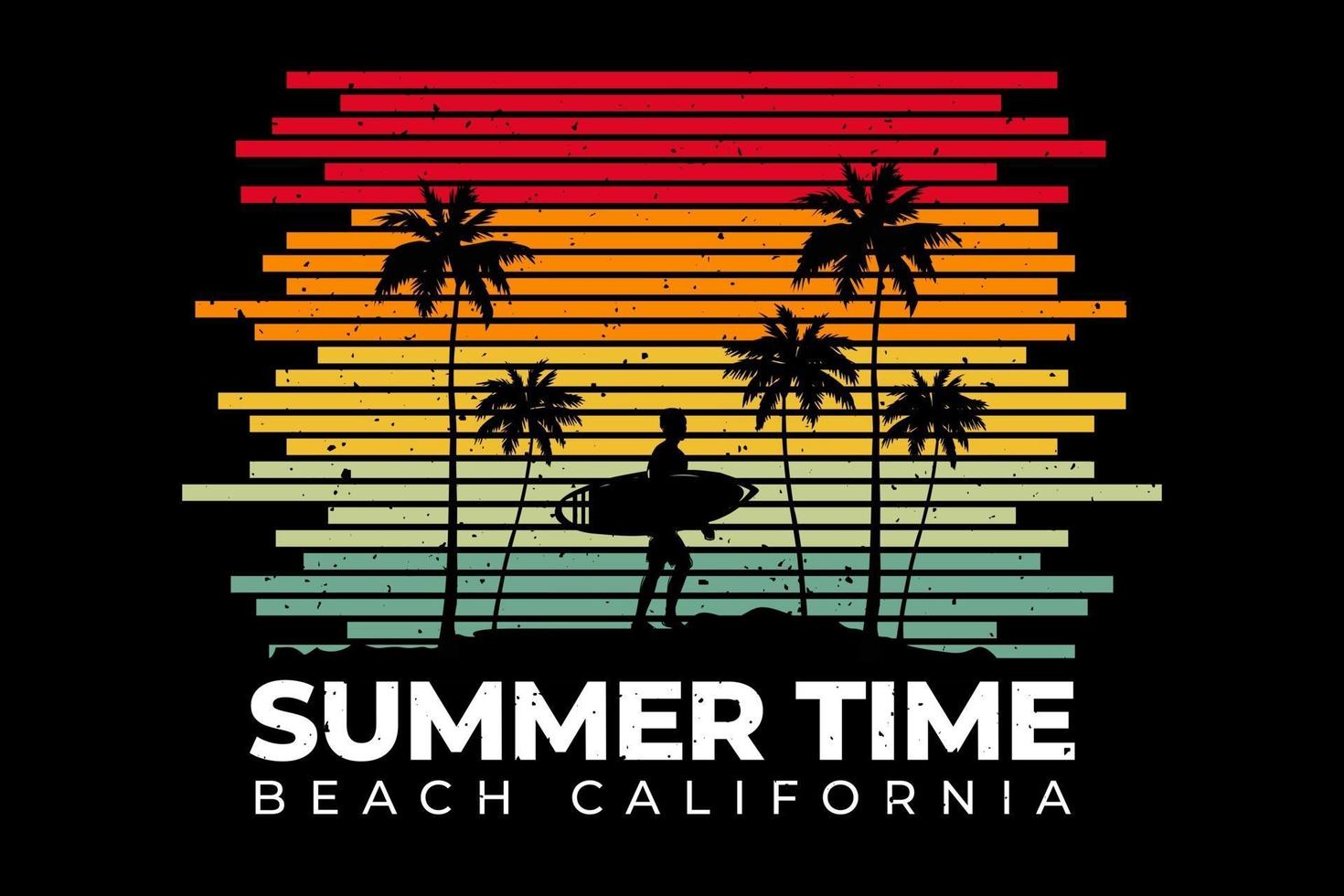 ligne de t-shirt style rétro heure d'été plage californie vecteur