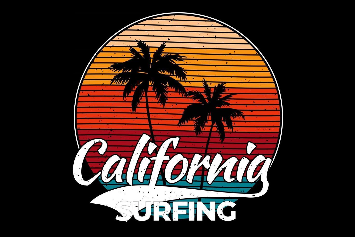 t-shirt californie plage surf style rétro vecteur