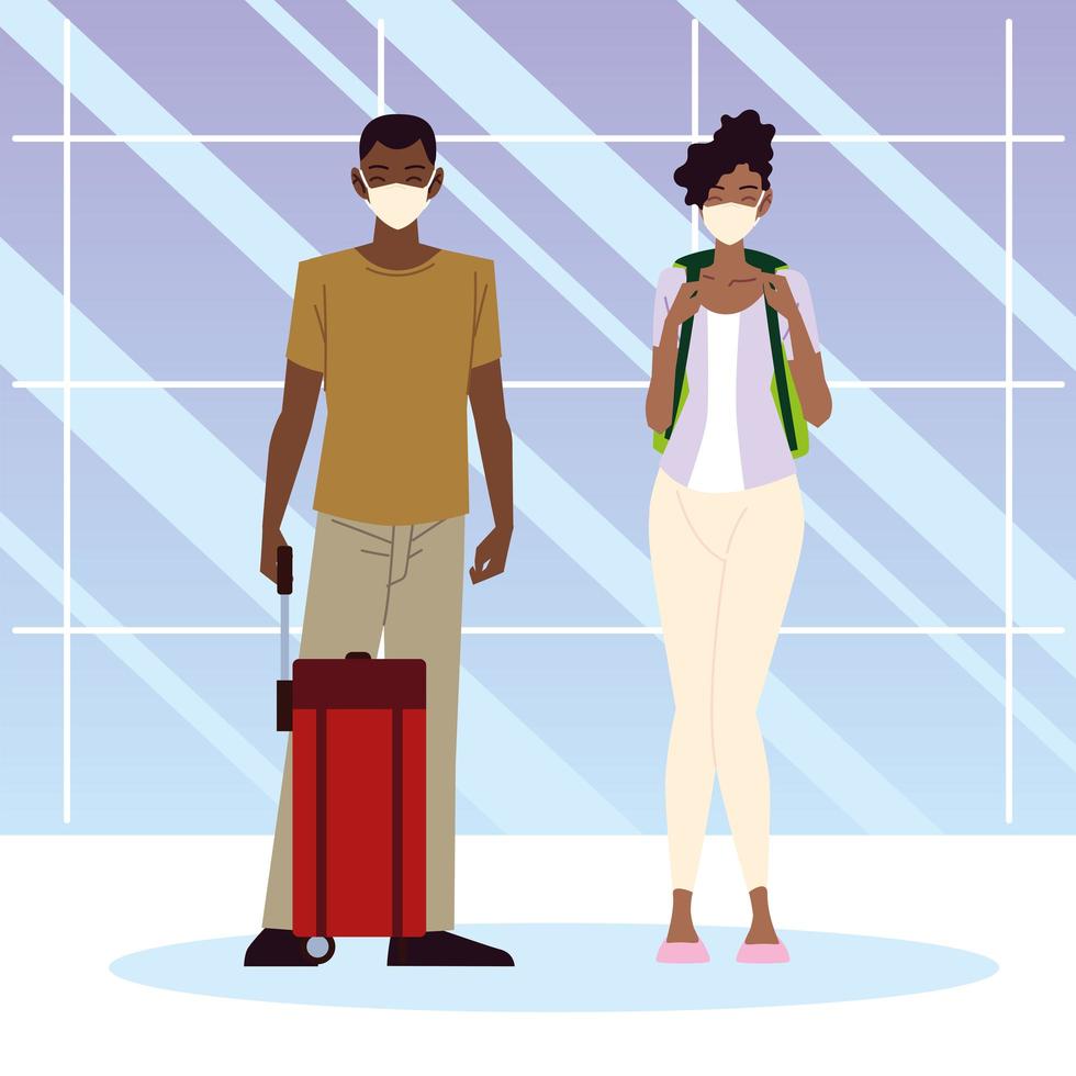 aéroport nouveau couple afro-américain normal avec valise et sac à dos vecteur