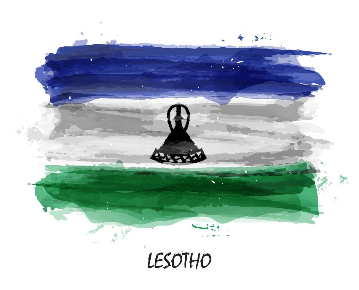 drapeau de peinture à l'aquarelle réaliste du lesotho. vecteur