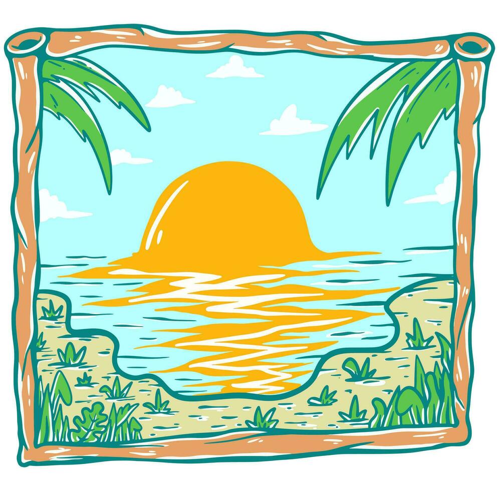 le coucher du soleil plage été vacances illustration vecteur