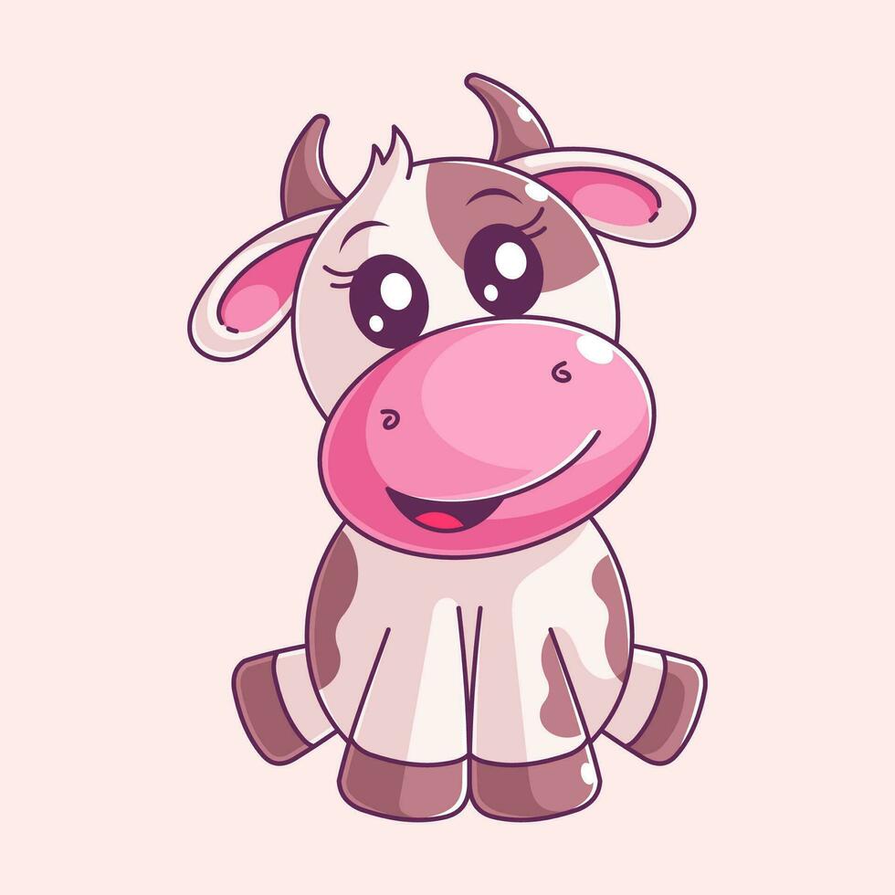 mignonne vache séance seul dessin animé style vecteur