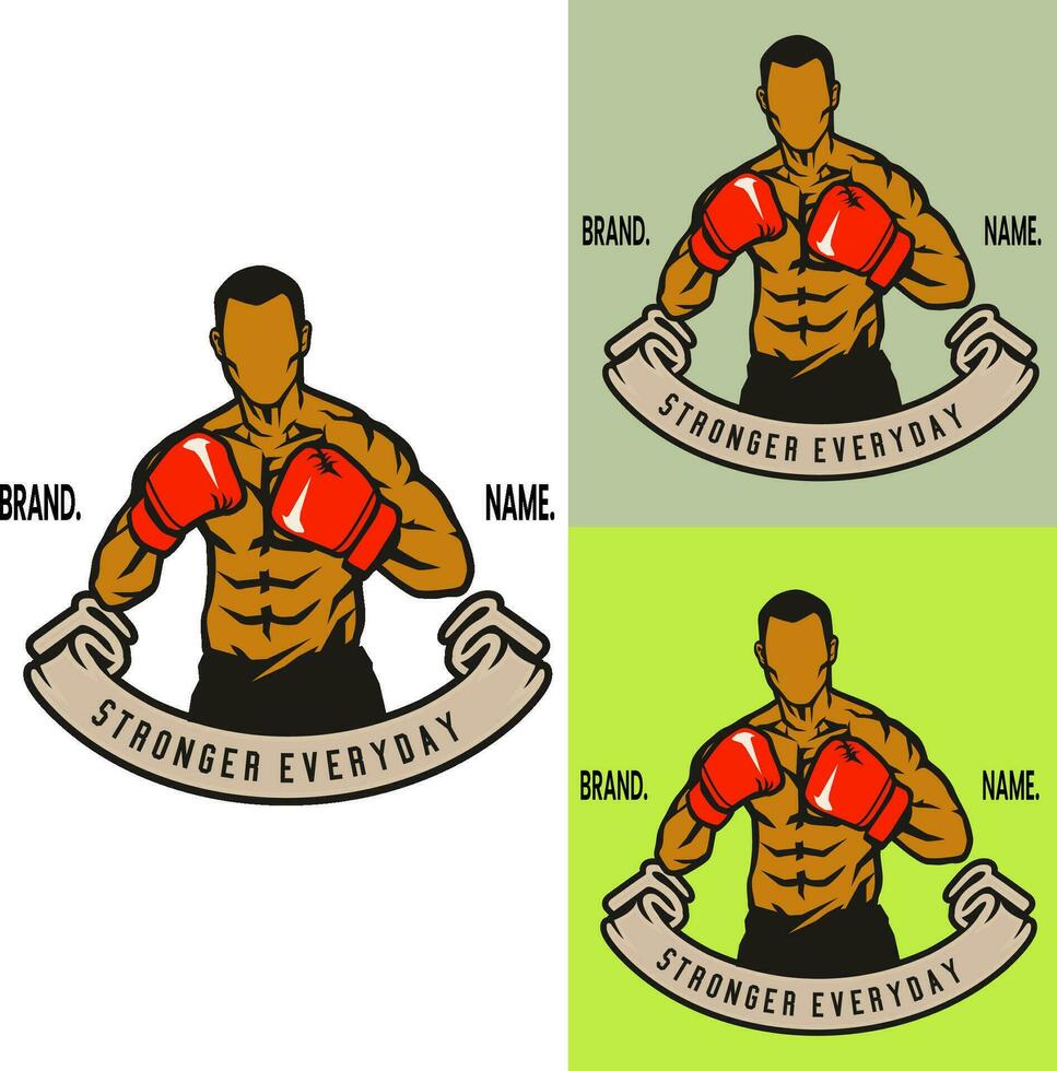 boxe club logo plus forte chaque jour, boxeur logo vecteur