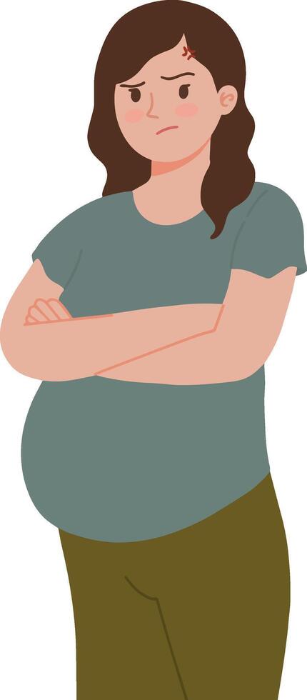 portrait de dérangé Enceinte femme avec traverser main geste illustration vecteur