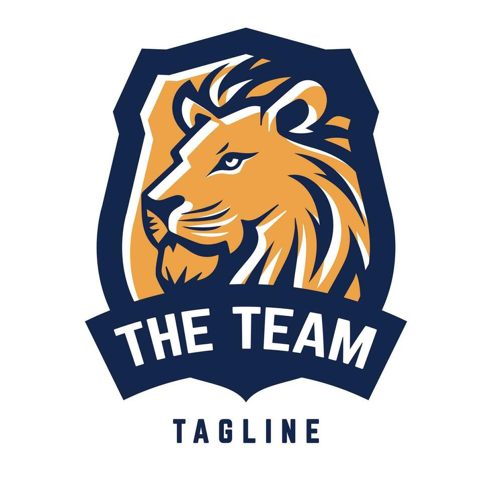 Lion tête bouclier esports logo symbole vecteur illustration modèle