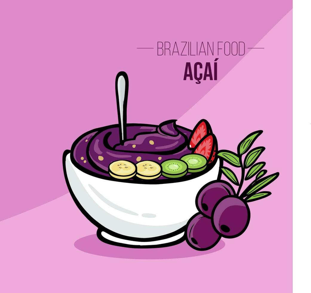 acai bol avec des fruits brésilien nourriture vecteur