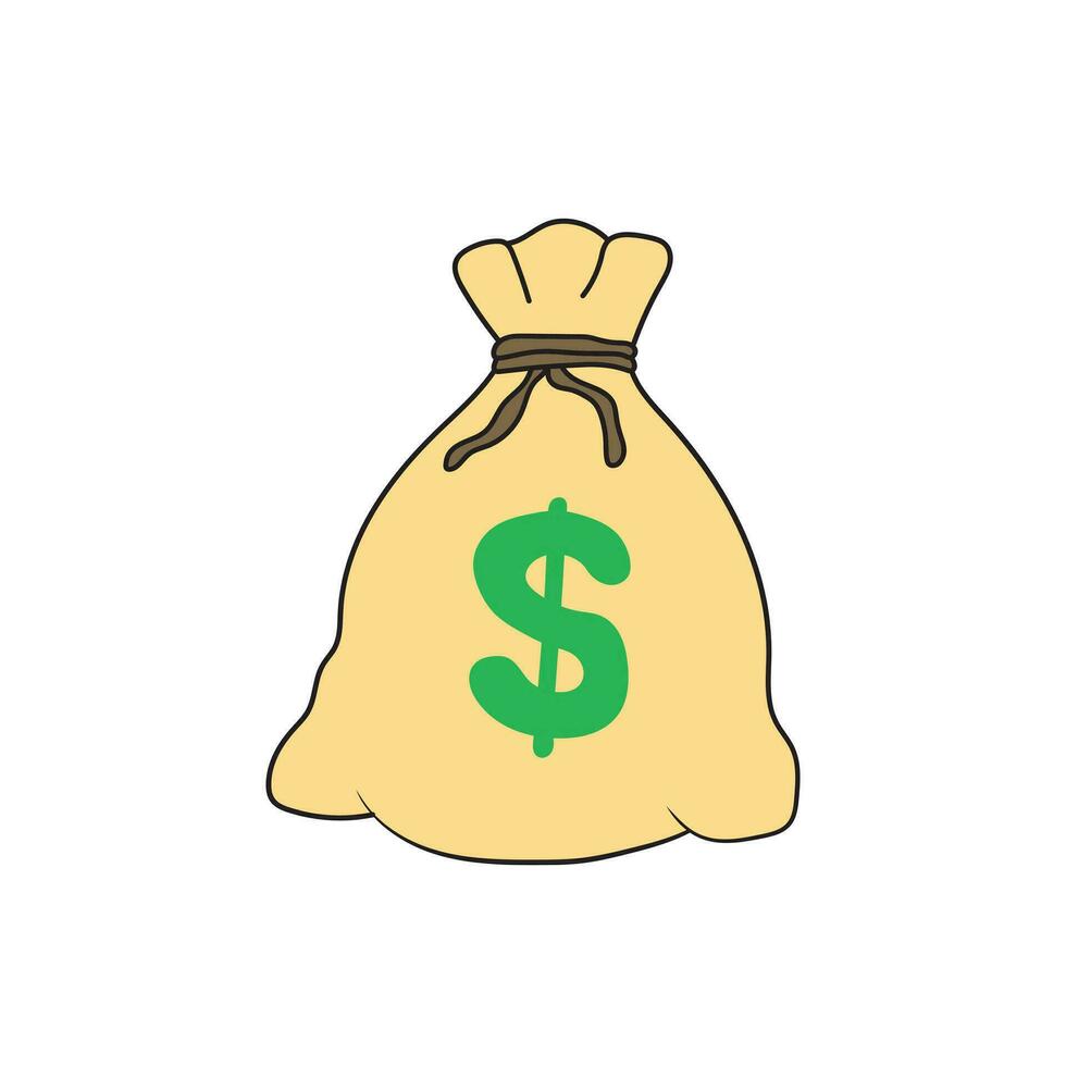 des gamins dessin dessin animé vecteur illustration argent sac avec dollars icône isolé sur blanc Contexte