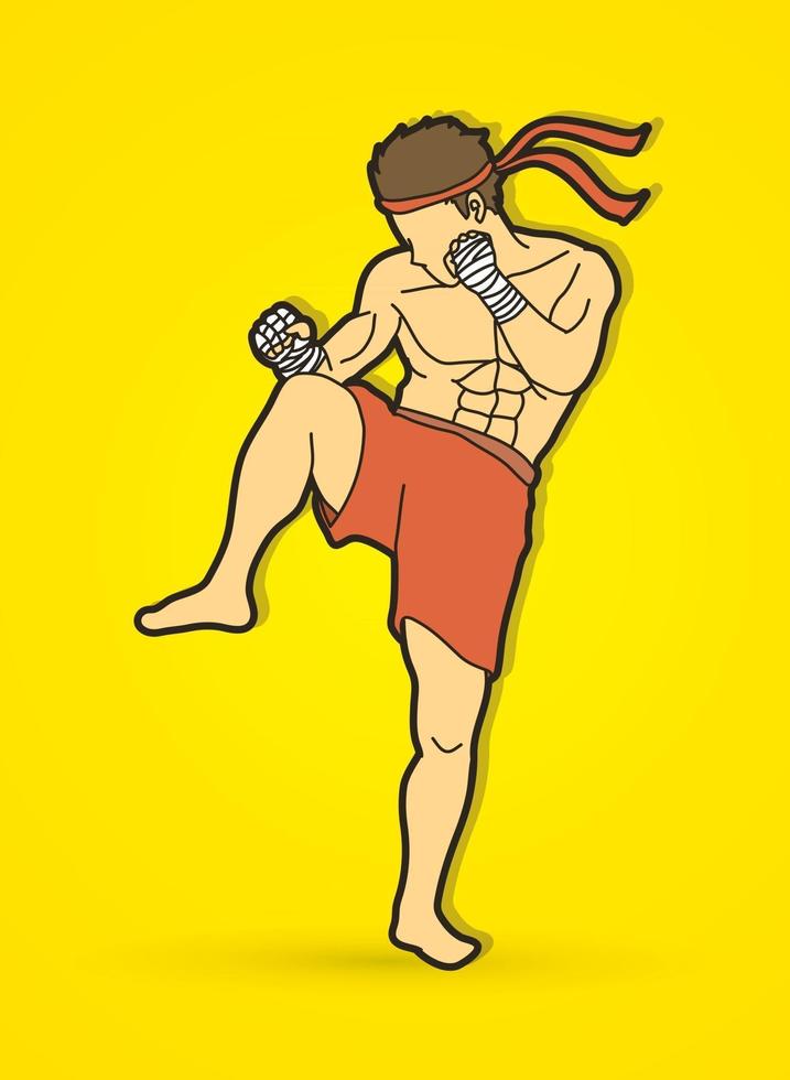 dessin animé muay thai kick boxing pose vecteur