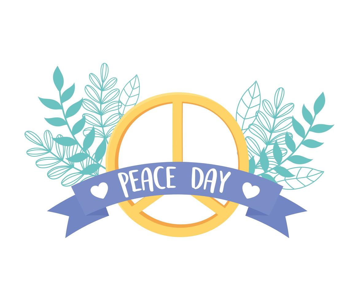 symbole de la journée internationale de la paix levaes feuillage nature ruban vecteur