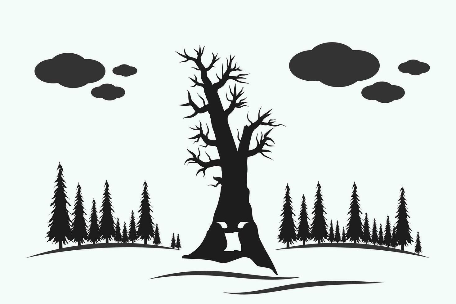 Halloween horreur silhouette arbre avec paume forêt sur une blanc sol. vecteur