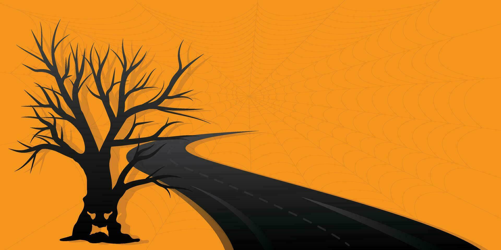 Halloween monstre silhouette noir arbre dans une route vecteur