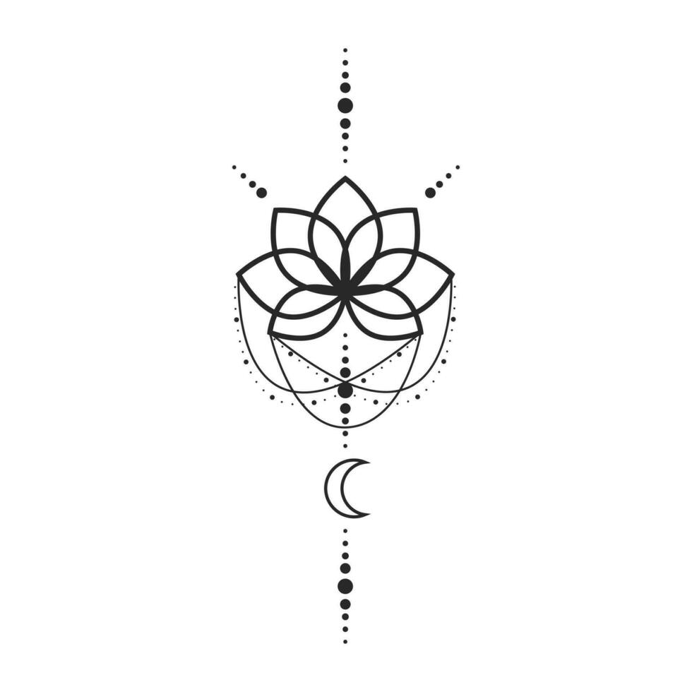 lotus fleur lune et étoiles ligne art élément isolé. abstrait constellation composition, graphique conception tatouage vecteur