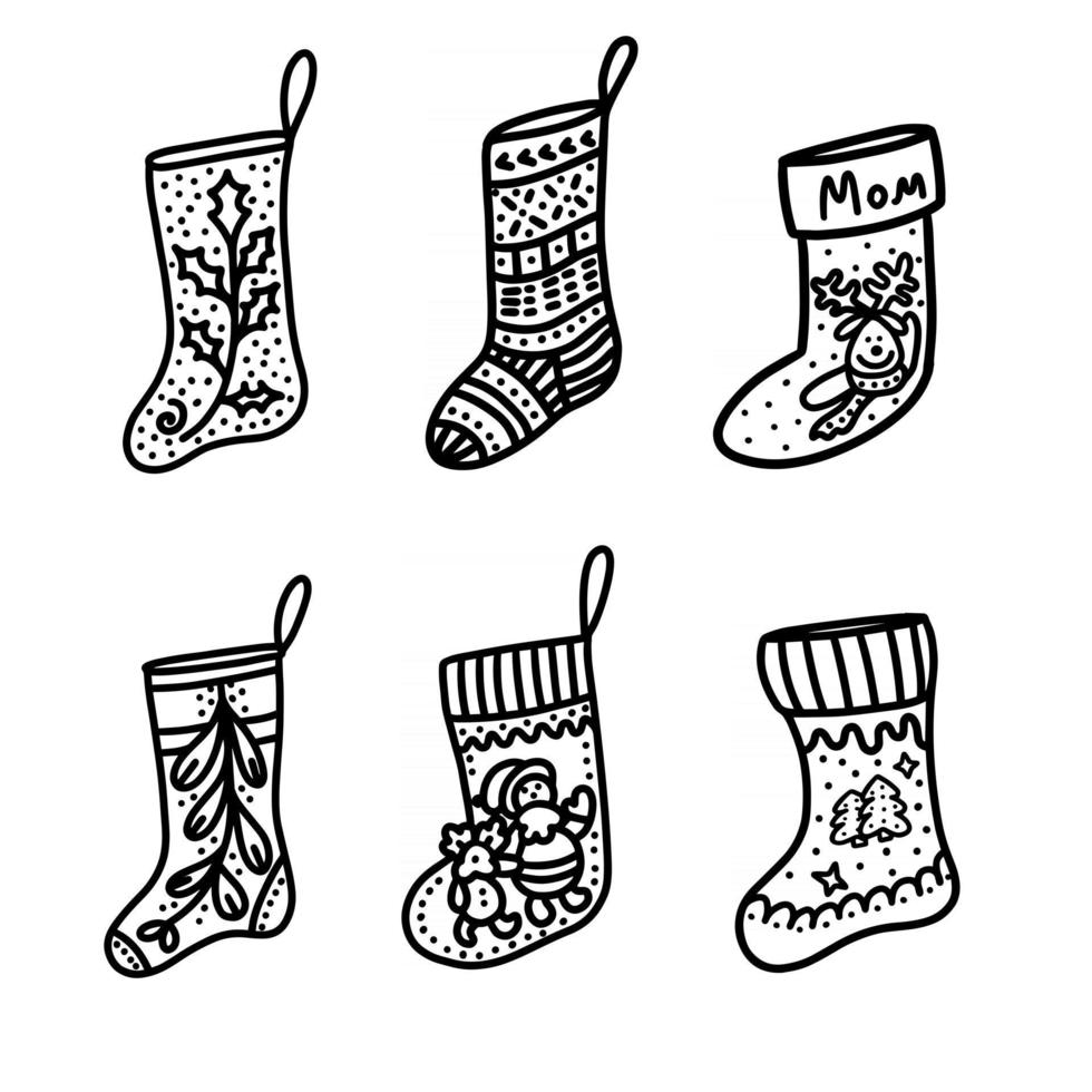 chaussette de Noël isolé sur fond blanc. décor de noël. illustration vectorielle dessinés à la main dans un style doodle vecteur