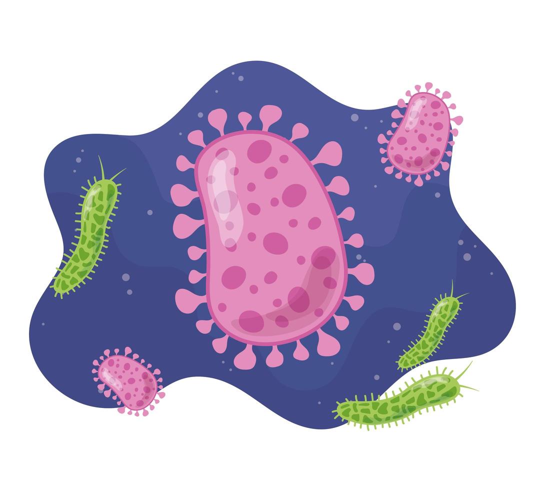 bactéries microscopiques de cellules de coronavirus et micro-organisme de virus, infection de la maladie vecteur