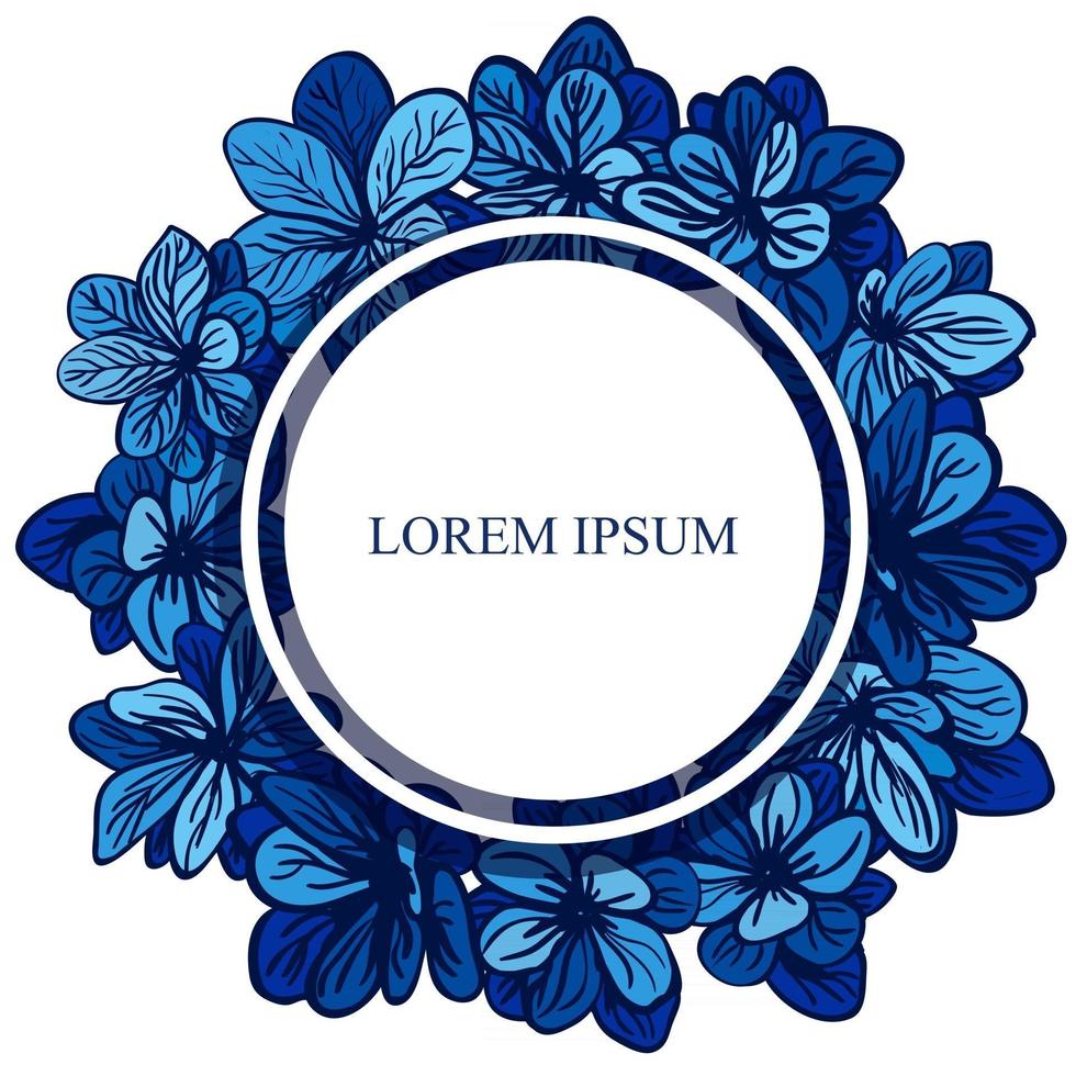 cadre rond vectoriel avec des fleurs d'été bleues. invitation de mariage. modèle moderne.