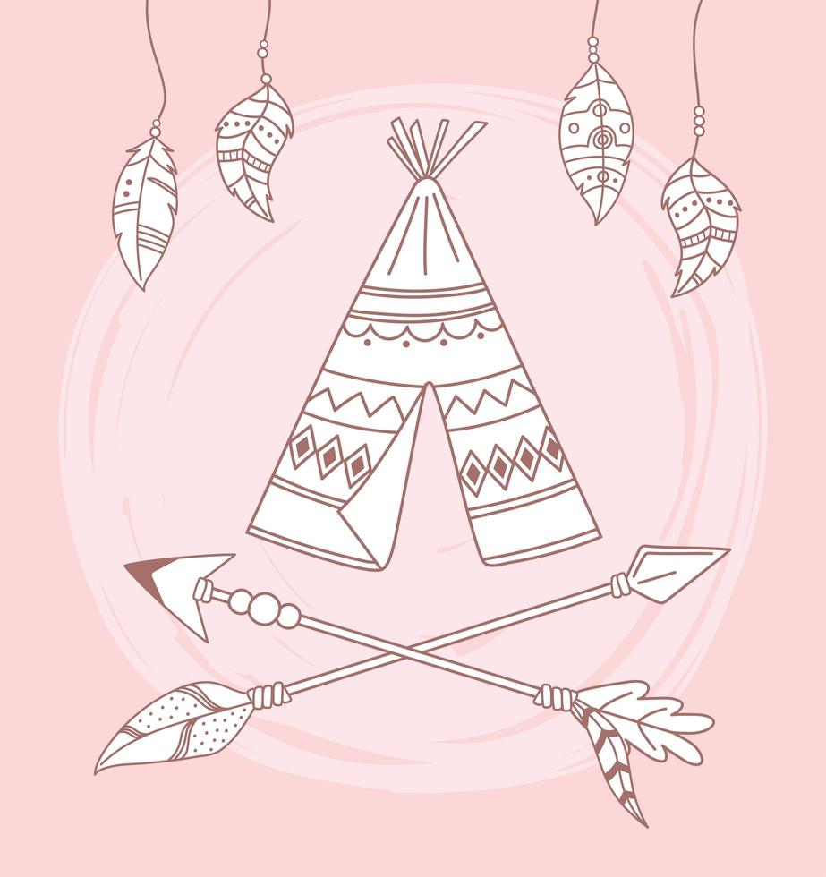 tipi indigène flèches et plumes boho et tribal vecteur