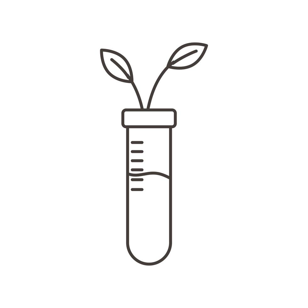 flacon de chimie avec style de ligne de science végétale vecteur