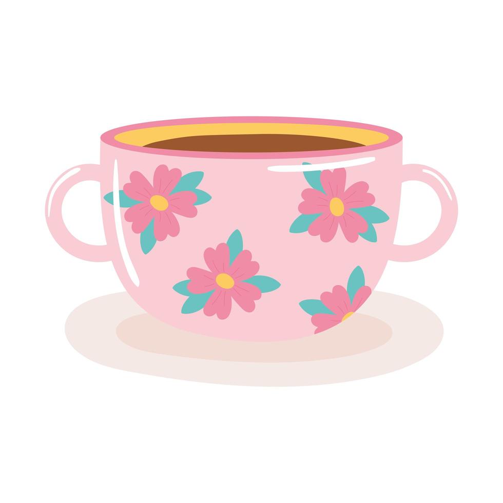 tasse de thé et de café avec l'icône de fleurs délicates sur fond blanc vecteur