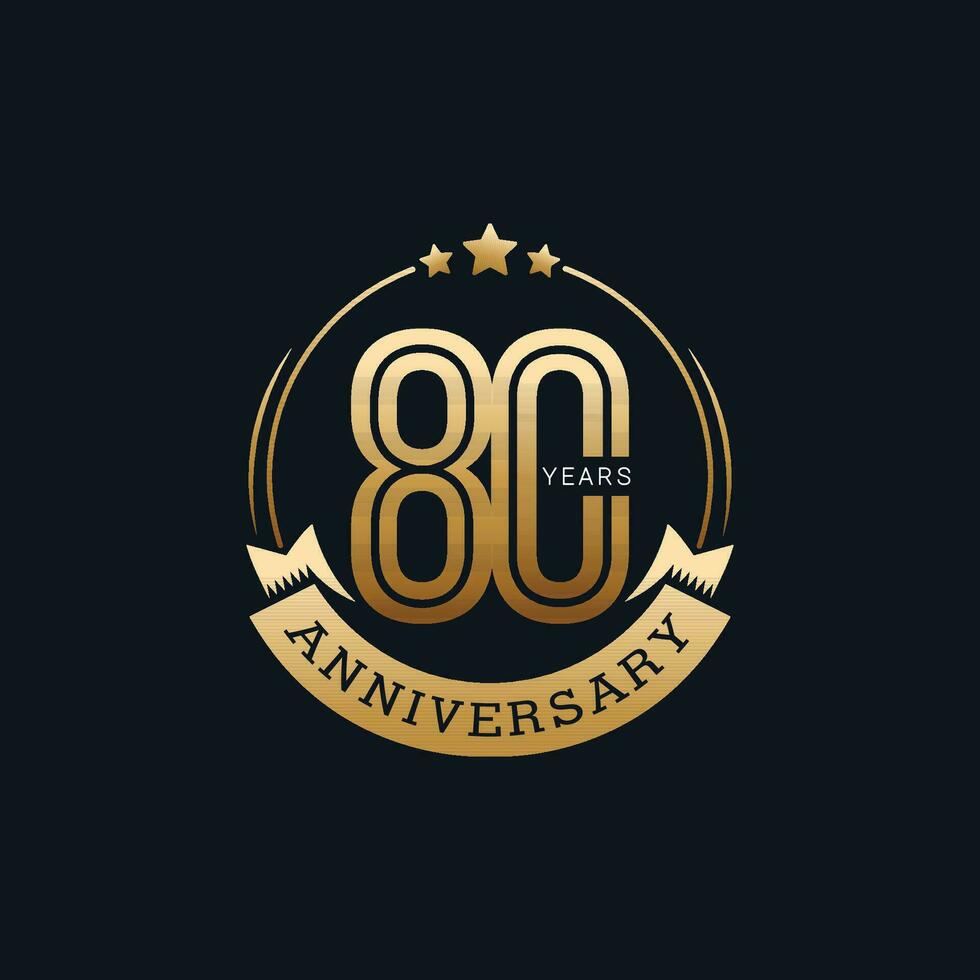 80 ans anniversaire badge avec or style vecteur illustration
