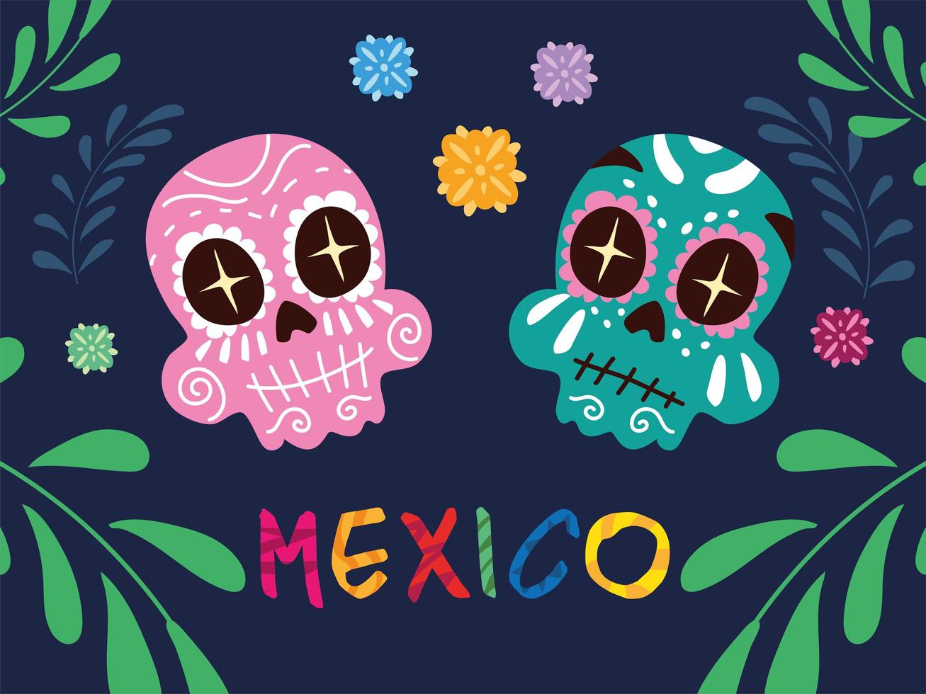étiquette mexique avec des crânes mexicains, affiche vecteur