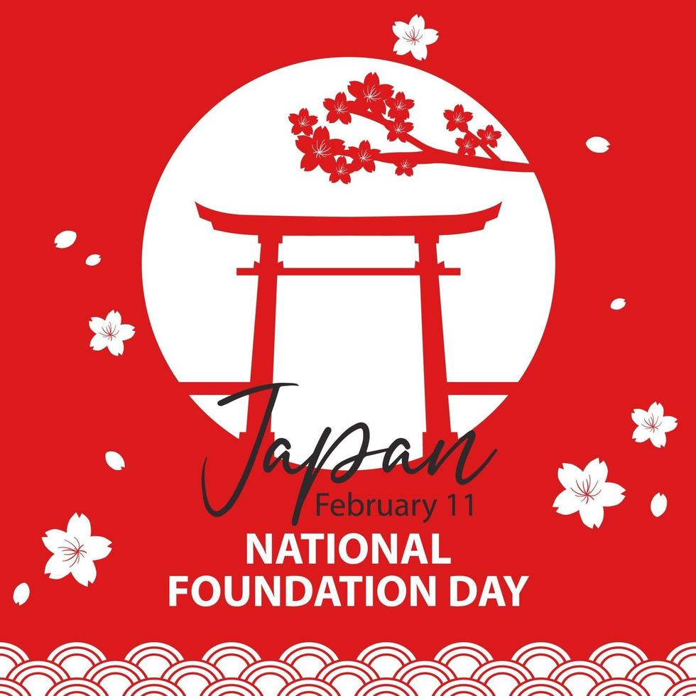 bannière de la journée nationale de la fondation du japon avec porte torii vecteur