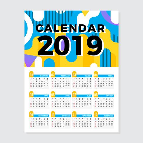 Calendrier imprimable 2019 vecteur