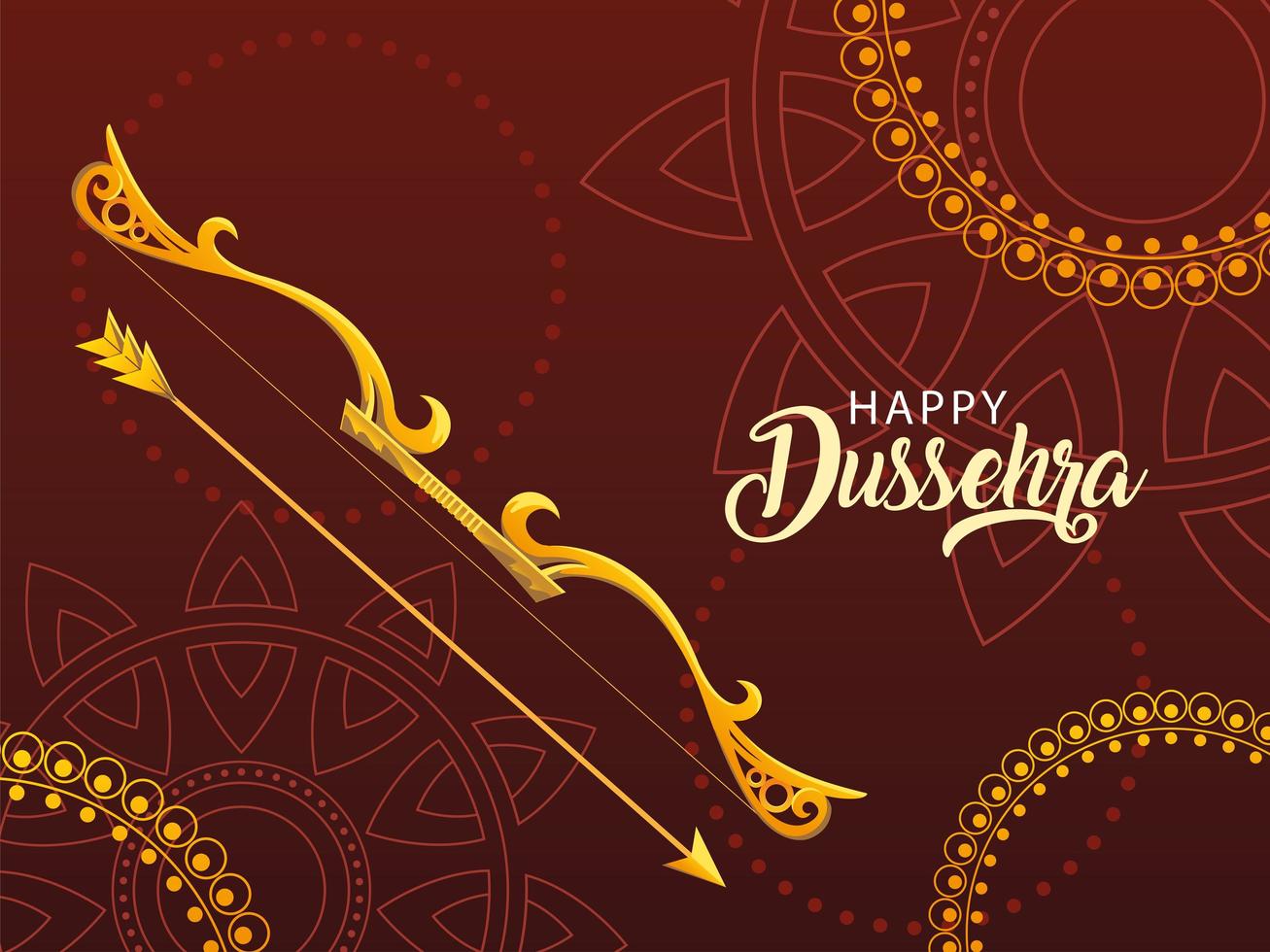 étiquette heureuse dussehra avec arc et flèche d'or vecteur